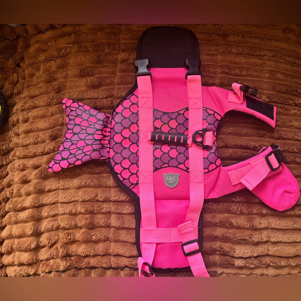 Pink Dog Life Jacket with Mermaid Design